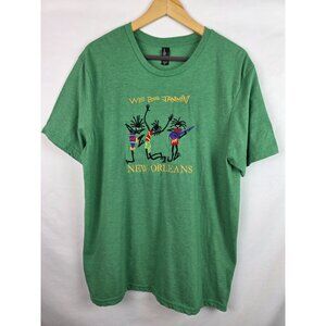 New Orleans We Be Jammin! Shirt Size XL Green Embroidered Short Sleeve T-Shirt